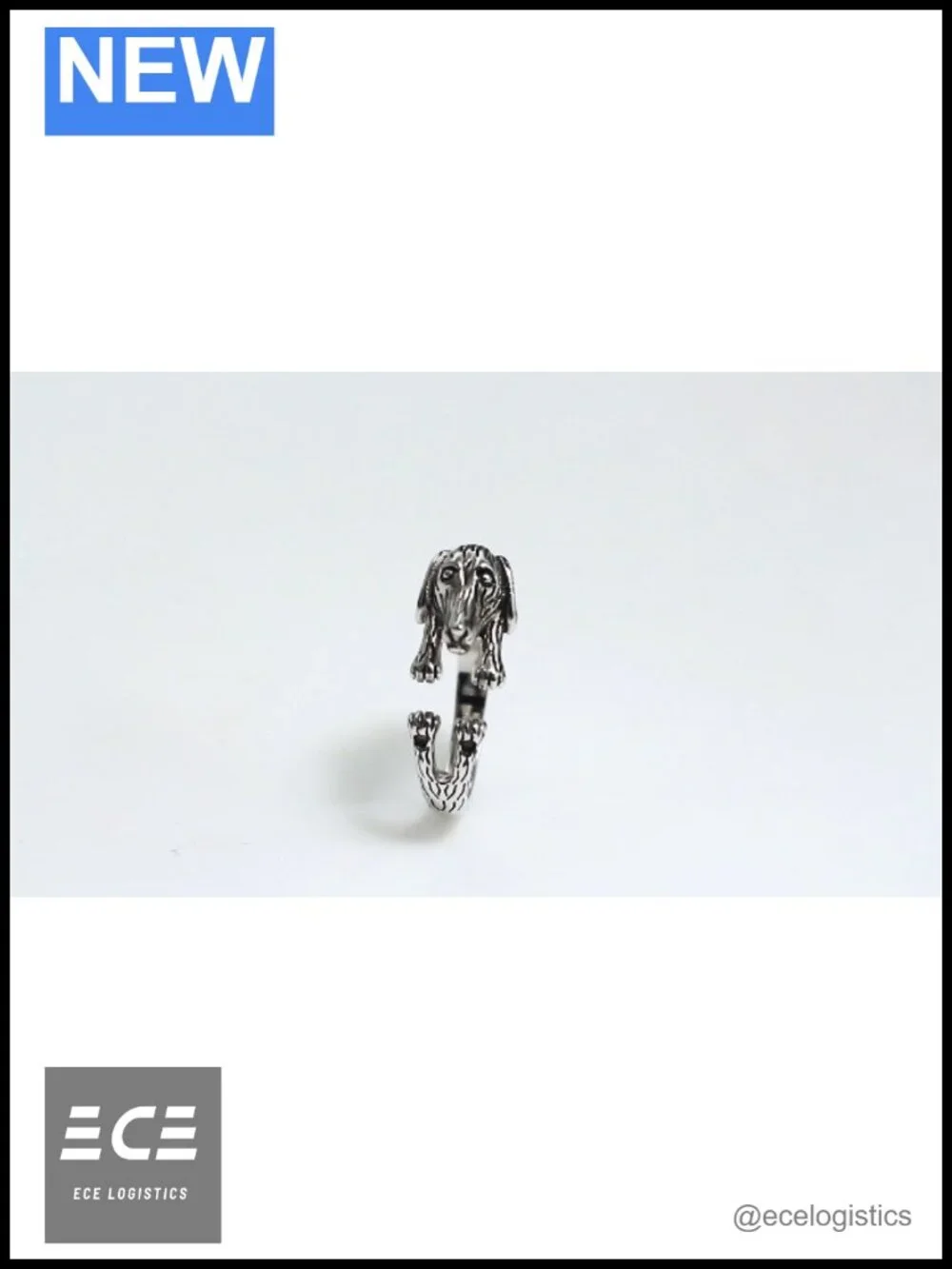 Sterling Silver Dachshund Puppy Wrap Ring Adjustable Size 6-10